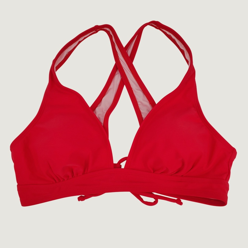 Cupshe Crisscross Tie‎ Back Bikini Swim Top Medium Red Lined Stretch Wide Straps